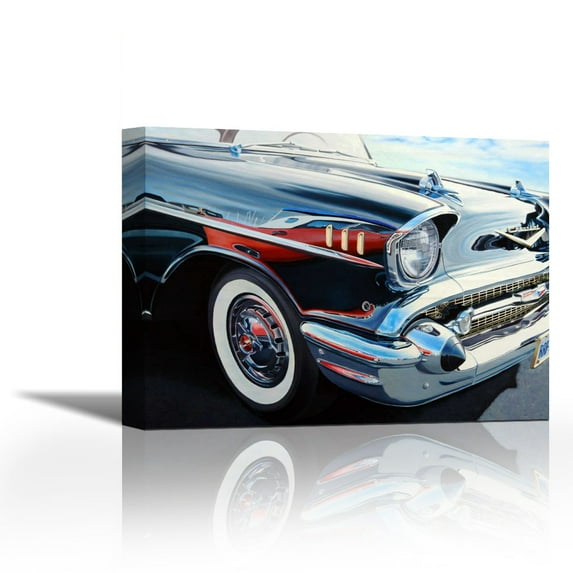 T-Bird on Chevy Reflections - Contemporary Fine Art Giclee on Canvas Gallery Wrap - wall décor - Art painting - 36 x 27 Inch - Ready to Hang
