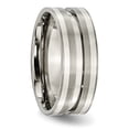 thumbnail image 3 of Diamond2Deal Titanium Brushed w/Sterling Silver Inlay 8mm Grooved Men's Band Size 9, 3 of 5