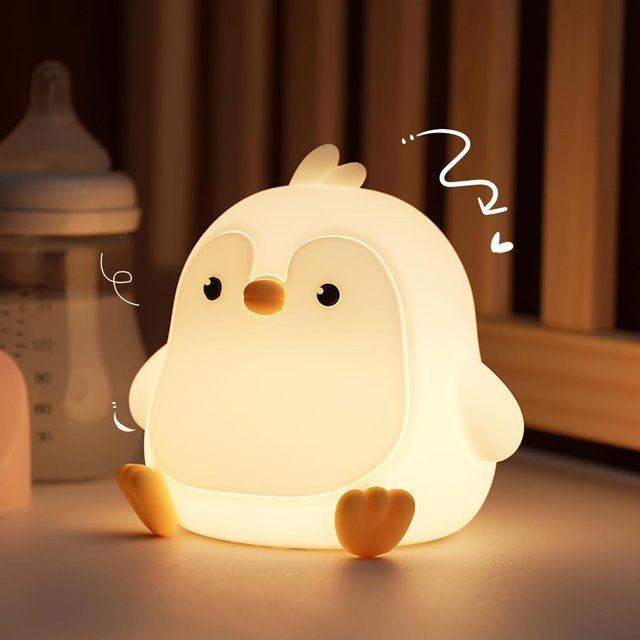 Luz nocturna LED linda de pingüino, lámparas kawaii regulables con temporizador para guardería, lámpara cabecera silicona súper blanda USB recargable control táctil, utilizada Pingüino