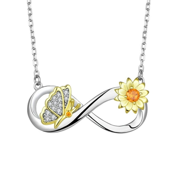 FJ Infinity Sunflower Necklace for Women 925 Sterling Silver Butterfly Pendant Necklace Jewelry Gifts for Her