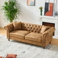 thumbnail image 3 of 83"Chesterfield ‌tech Fabric Sofa,High-tech Fabric Roll Armrest Sofa,Upholstered Mid Century Modern Couch,3 Seater Couch for Living Room, Office, Apartment, Brown, 3 of 17