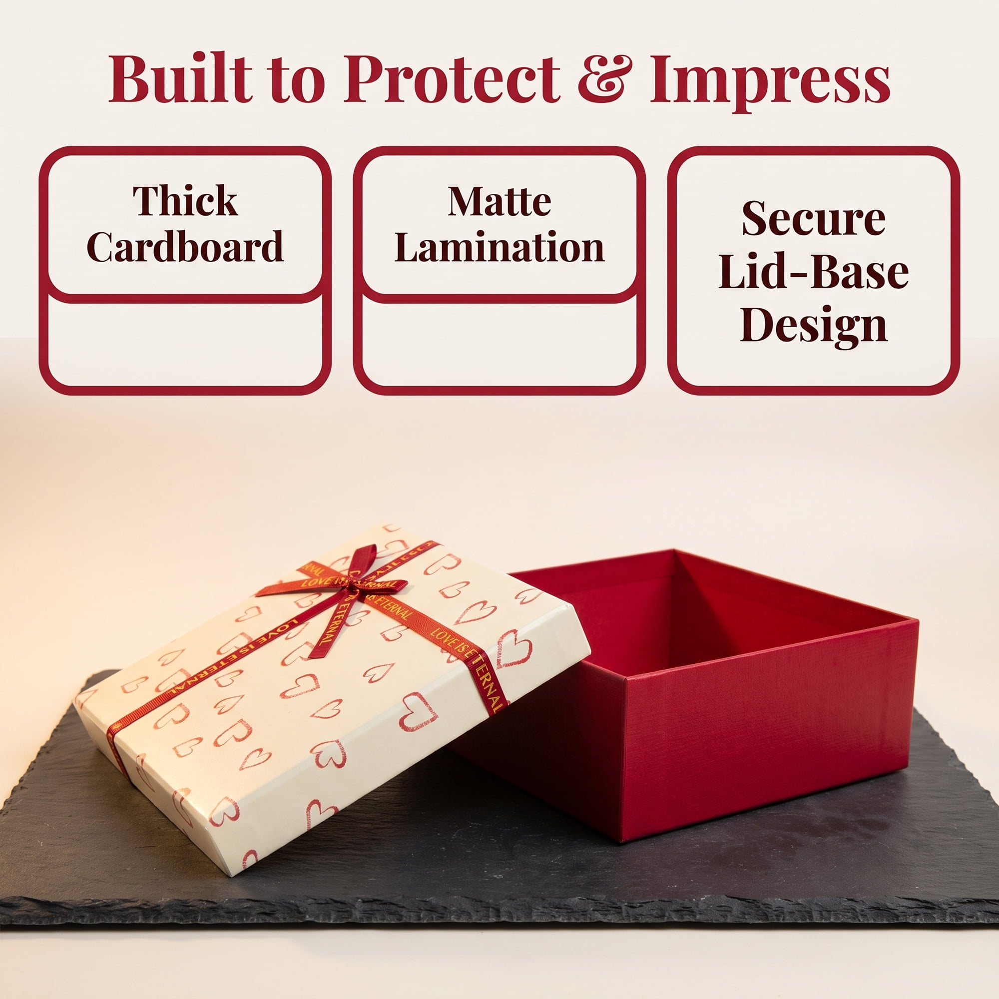 Unique Bargains Elegant Rigid Gift Box with Printed Ribbon Red 7.9" x 7.1" x 3.1"
