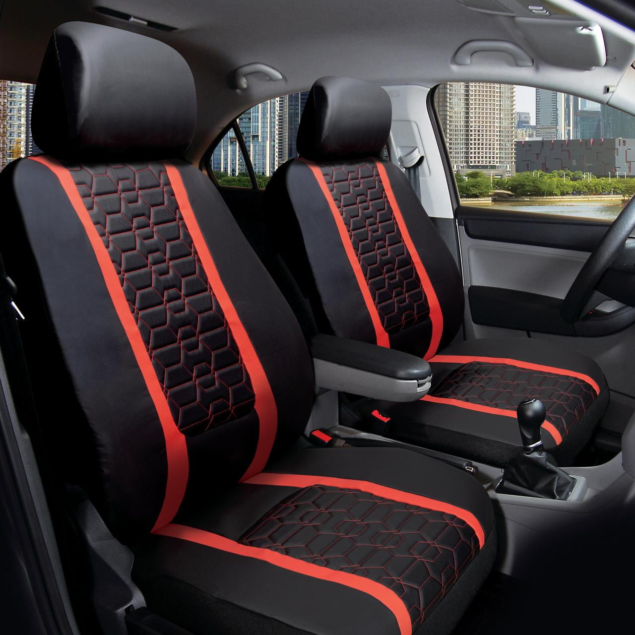 Auto Drive Racing Red Faux Leather Seat Cover for Most Cars, SUVs and Trucks. - 2 Pack, Universal fit