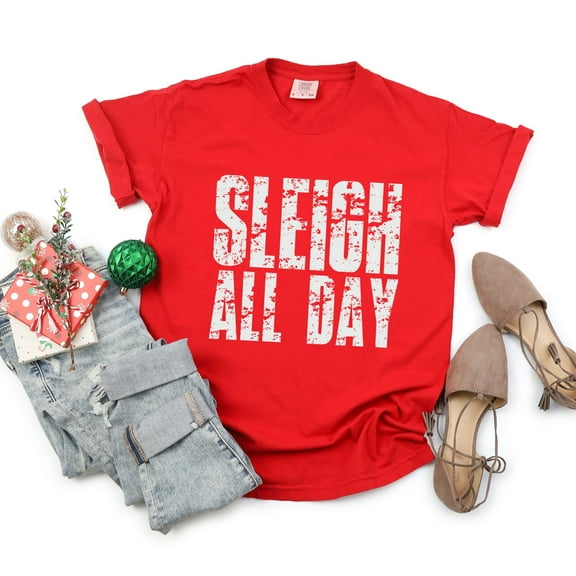 Sleigh All Day Block Distressed - Women's Garment Dyed Graphic T-Shirt