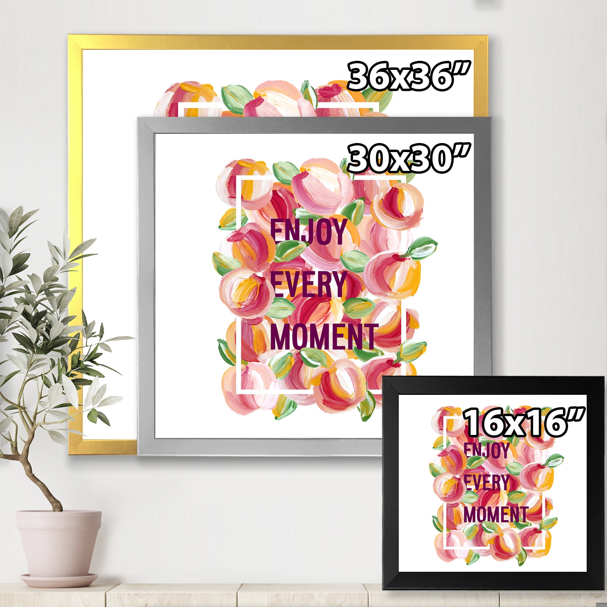 Designart 'Enjoy Every Moment Over Colorful Flowers' Traditional Framed Art Print