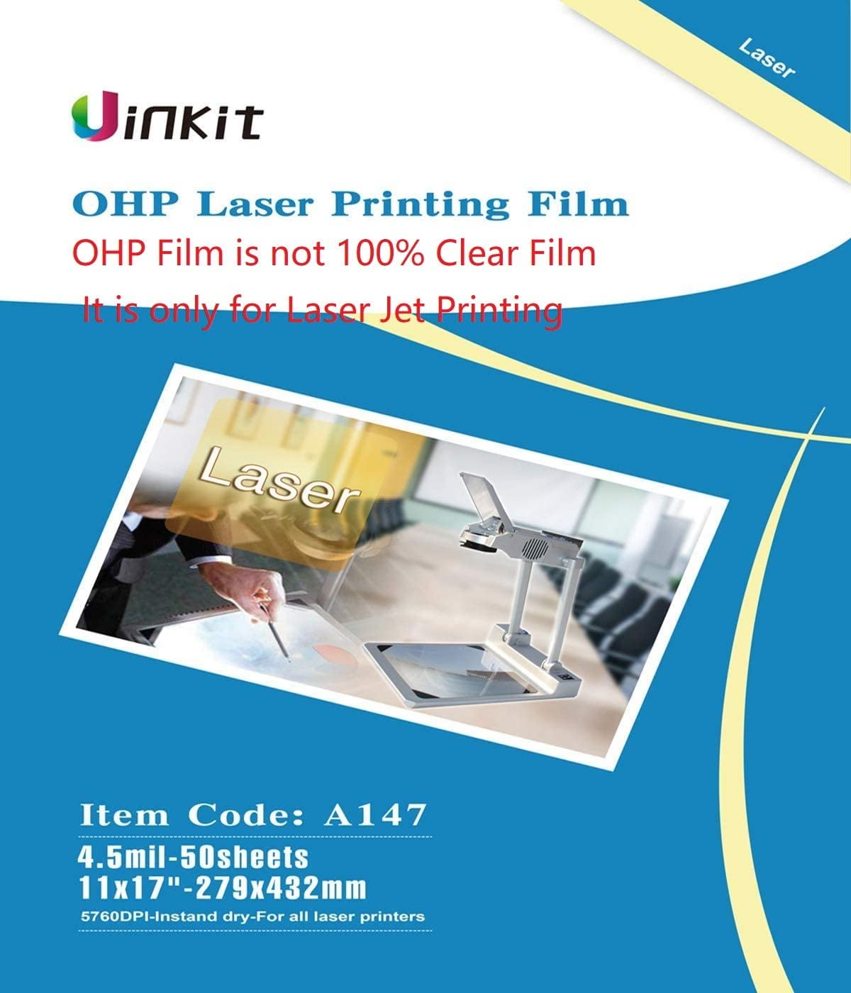 40 Sheets Ohp Clear Printable Transparency Film 8.5 x 11 Inches for Overhead Projectors for Laser Printers