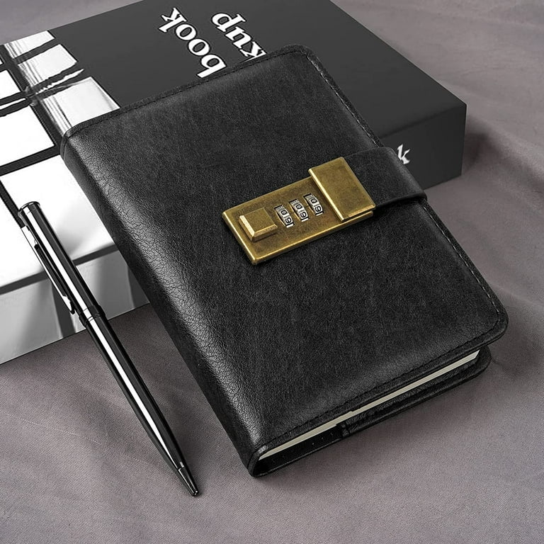 WEMATE Journal with Lock, A6 PU Leather Notebook, Combination Lock