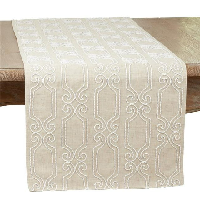 Saro Lifestyle 762.W1670B Chemin de Table Brodé à Volutes 16 x 70 Po, Blanc