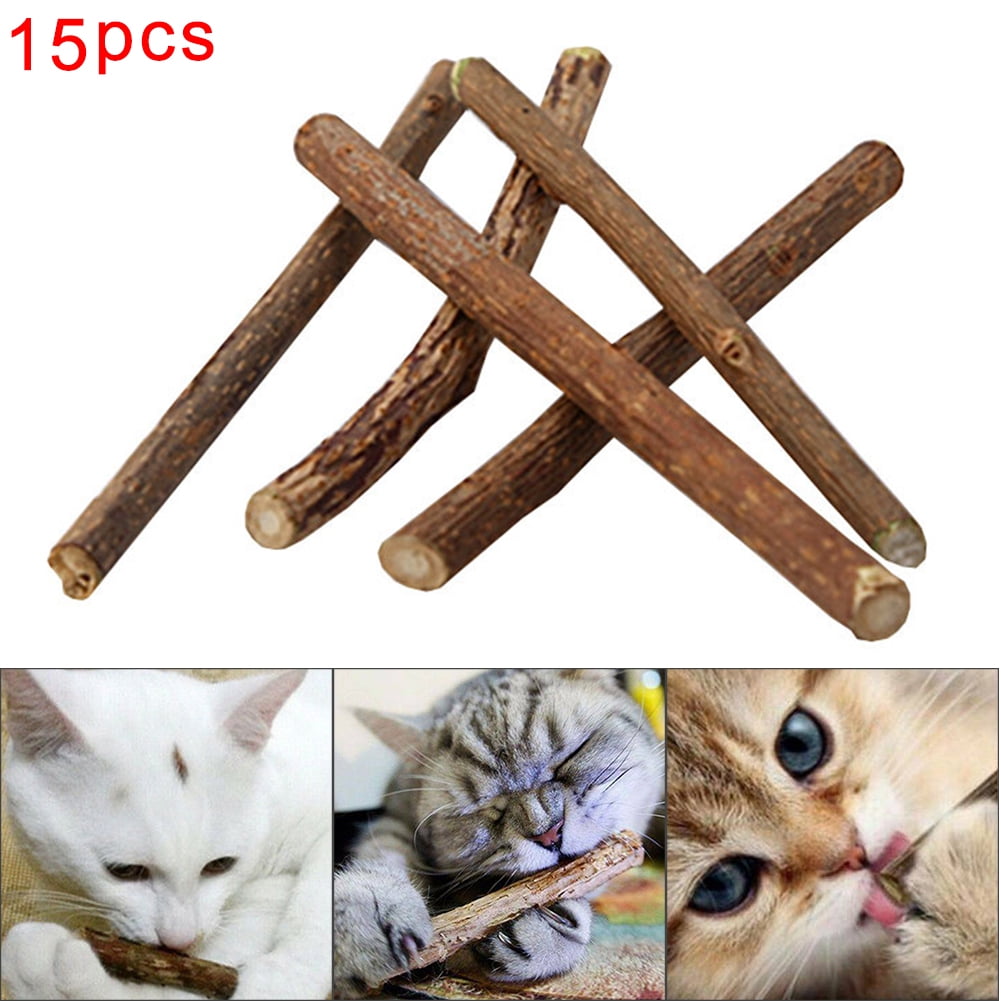 Walbest 15Pcs Cat Catnip Sticks Natural Matatabi Silvervine Sticks - Cleaning Teeth Molar Tools Kitten Cat Chew Toy Natural Catnip Cat Toy