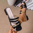 thumbnail image 2 of Women Slippers Chunky Heel Open Toe Slip-on Slides Women Footwear Beach Vacation Holiday Vintage FashionBlack 7, 2 of 9