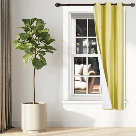 Gorgeous Home Linen K34 1 Panel with white Lined Blackout Window Curtain Silver Grommets Yellow 63 Length