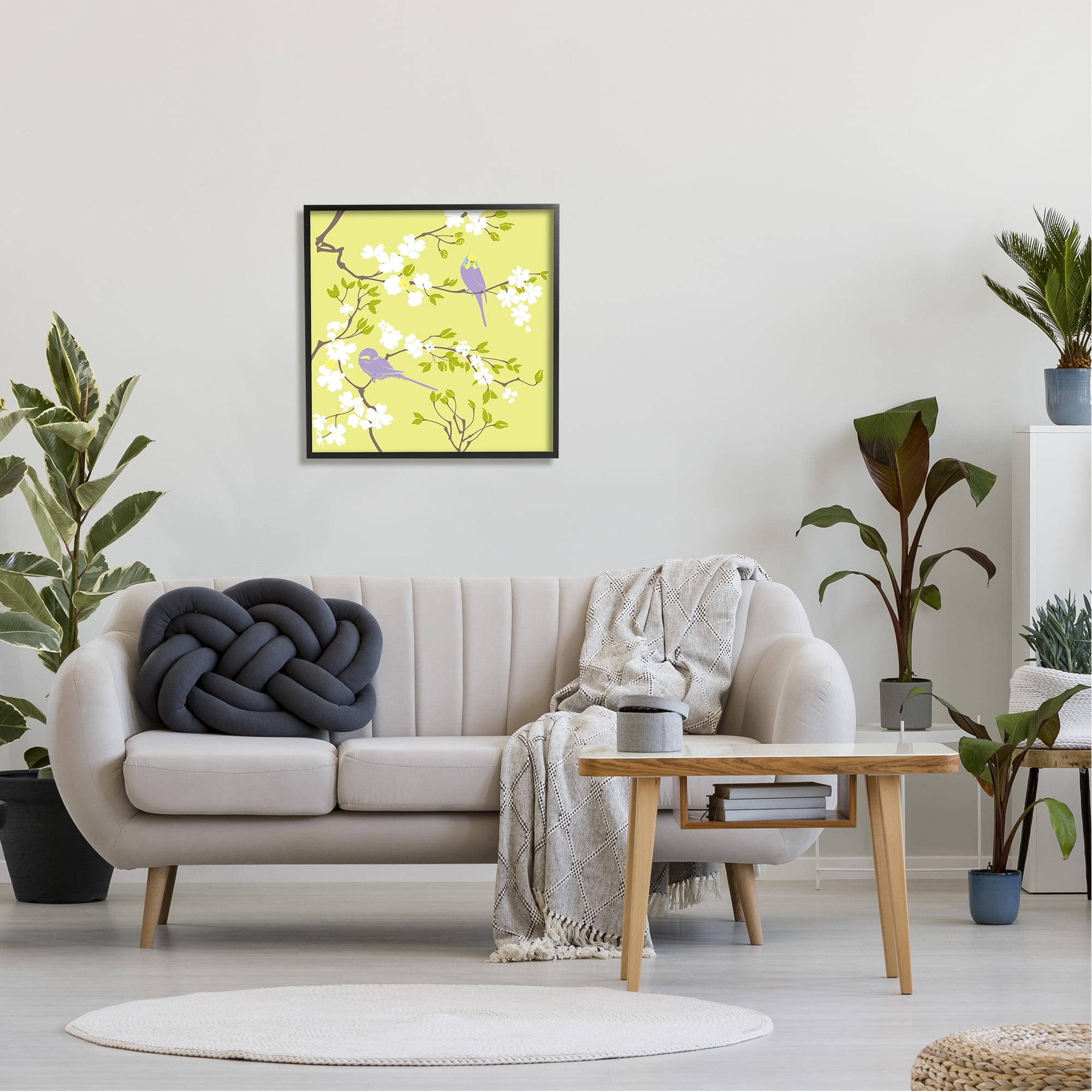 Stupell Industries Parakeets & Cherry Blossoms Animals & Insects Painting Black Framed Art Print Wall Art, 24 x 24