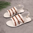 thumbnail image 3 of Xucatan Women's Multi Strap Flat Sandals, Stripe Color Block Faux Leather Slides with Adjustable Ankle Buckle, Open Toe Bohemian Summer Shoes, Versatile Beach Casual Footwear Gift, 3 of 5
