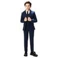 thumbnail image 2 of Visaccy Boys Suit Ring Bearer Suit Boy Dressy Outfit Set 5Pcs Formal Suits Set Navy Blue Check Black Tie, 2 of 5