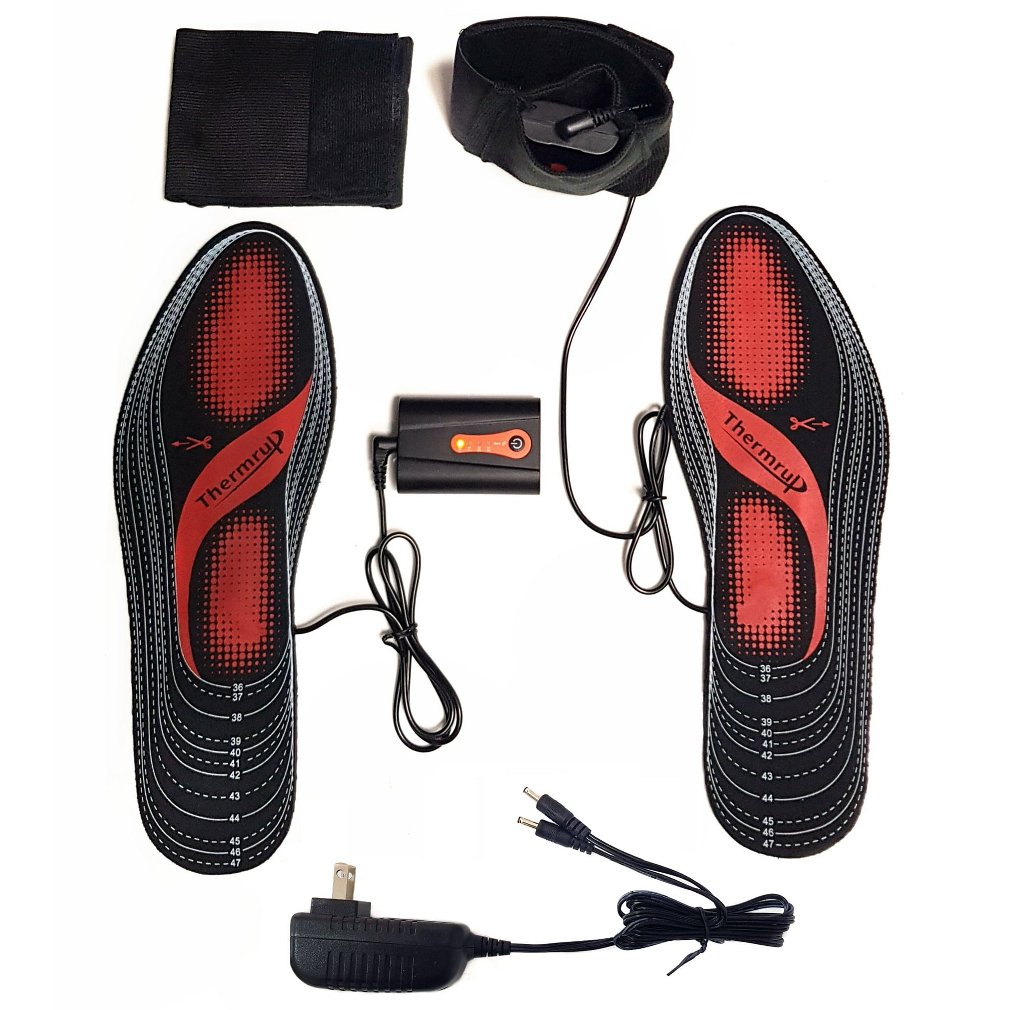 Thermrup Electric Heated Insoles Foot Warmers Rechargeable Li Ion Battery 4 Temperature Settings Size 4.5 14 High Temperature