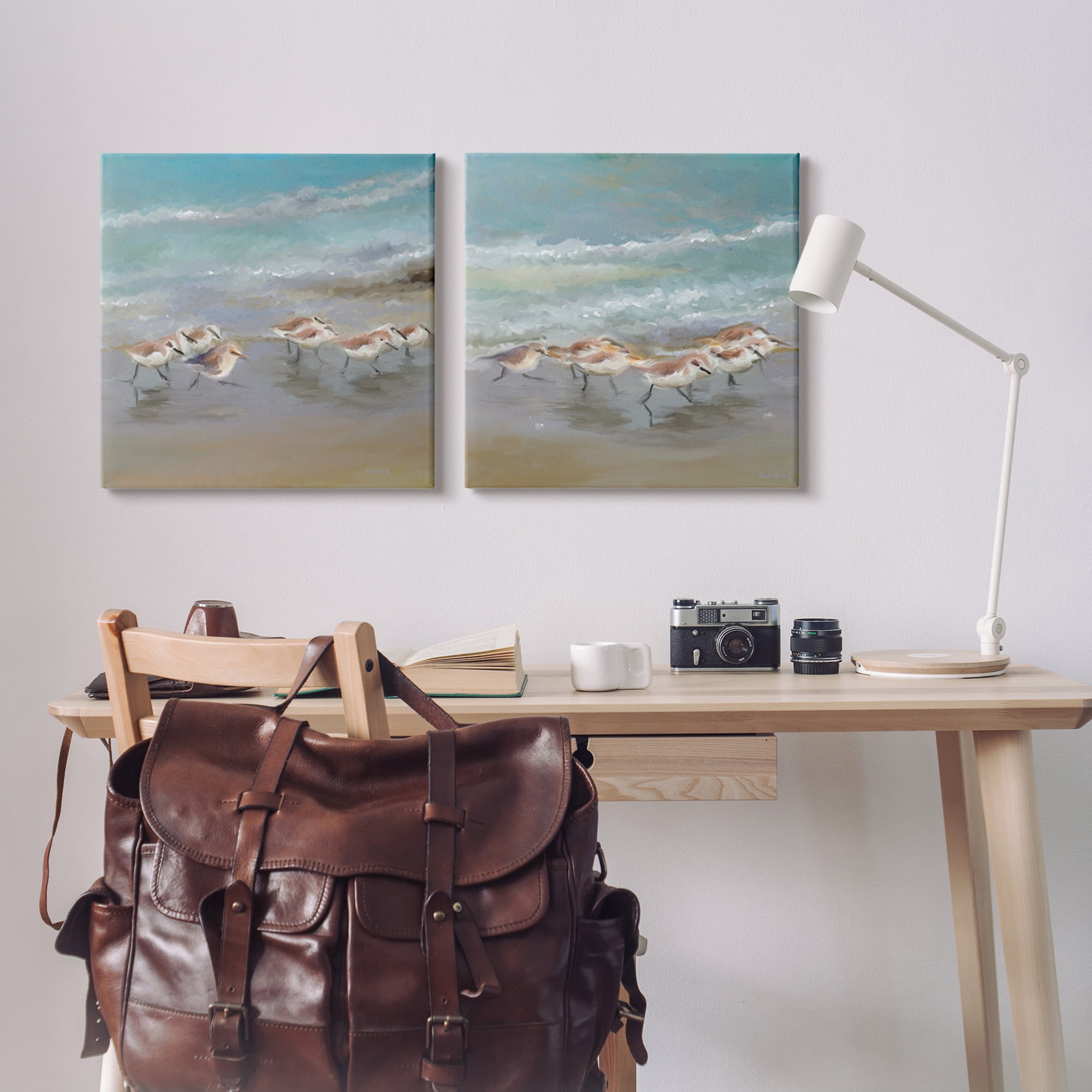 Stupell Sandpipers Flock Summer Beach Sand Animals & Insects Painting Gallery Wrapped Canvas Print Wall Art, Set of 2