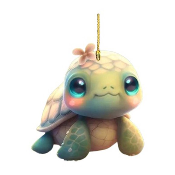 Tumotour Acrylic Flat Cute Shy Turtle Car Pendant Ornament