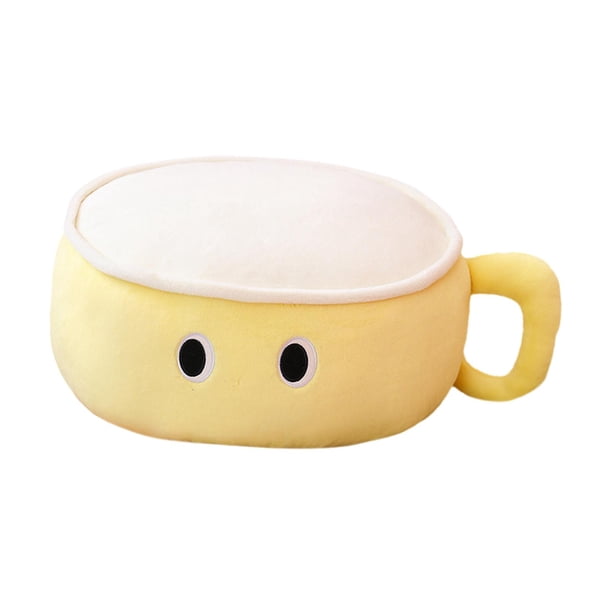 Almohada de peluche con forma de taza de simulación, juguete moderno y divertido de dibujos animados, suave y cómodo. amarillo