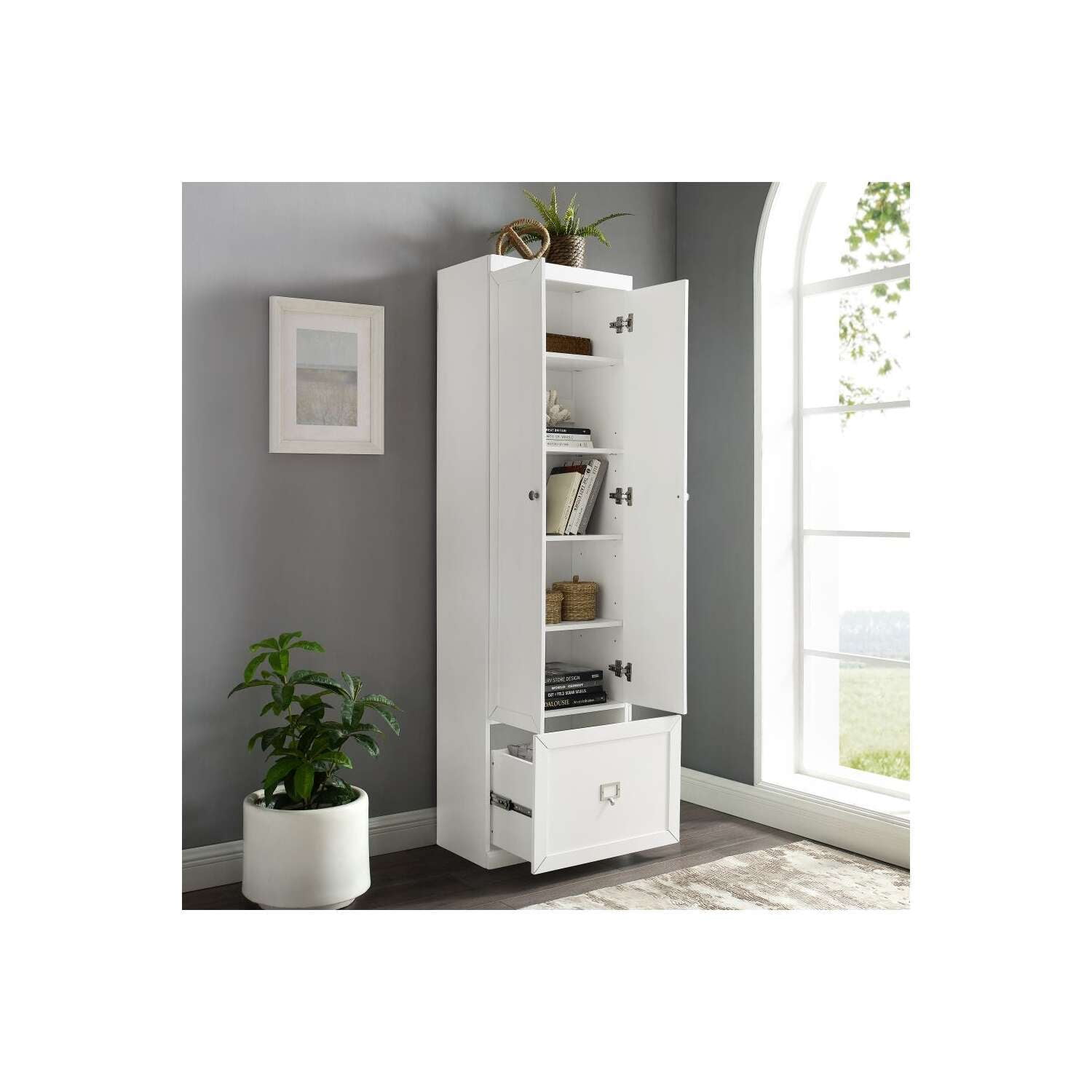 Maykoosh Antique Accents Harper Convertible Pantry Closet - White, 12.5"D x 22"W x 74"H, Pantry Cabinet with Removable Shelves, Engineered Wood, Freestanding Storage Pantry for Kitchens
