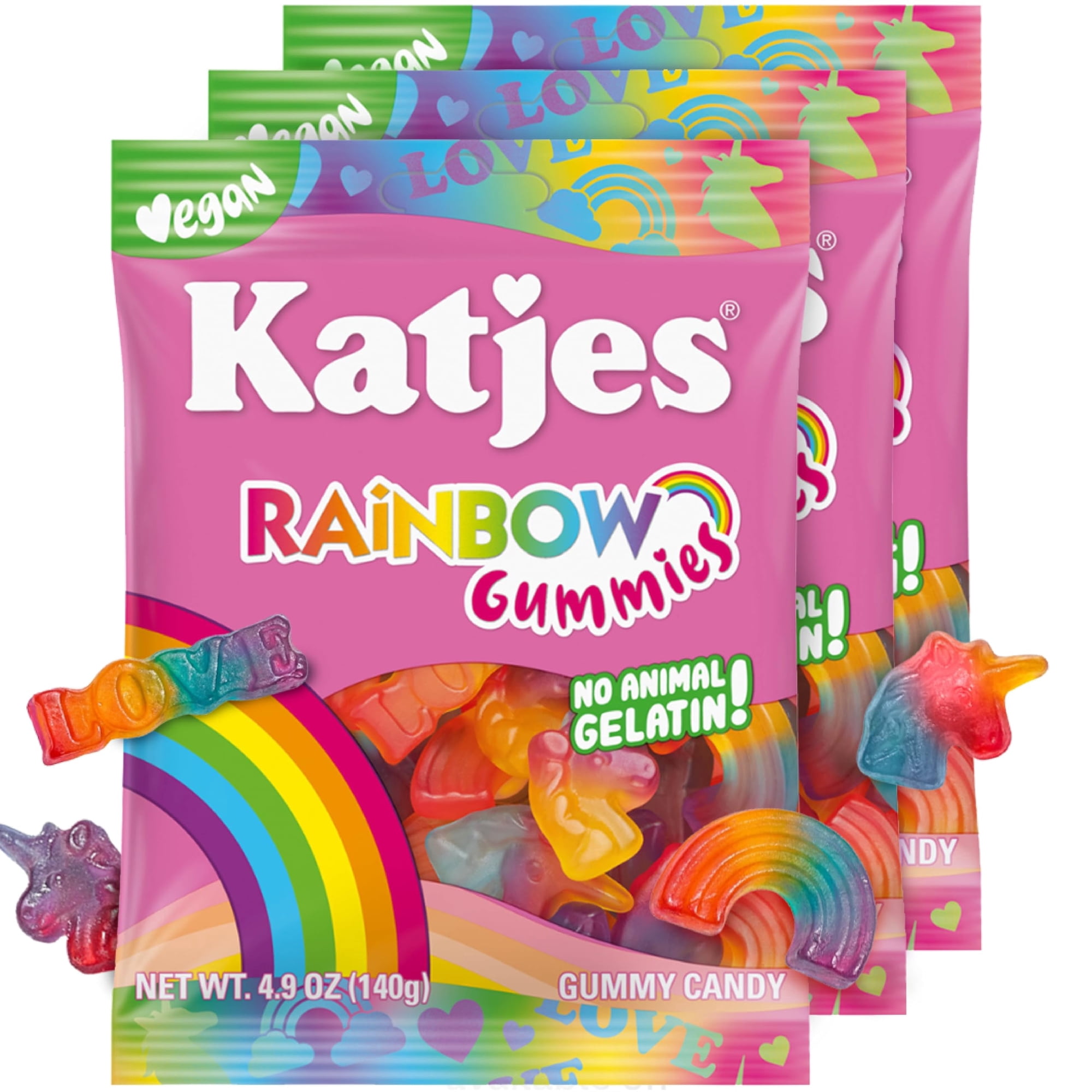 Katjes Rainbow Vegan Gummies Variety Pack, Soft & Flavorful, 3 x 4.9 oz