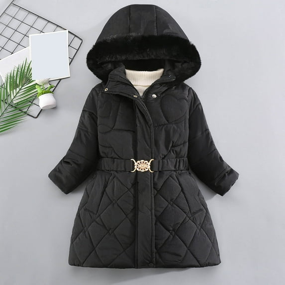 newwalpole Girl's Winter Coat Waterproof Puffer Jacket Warm Hooded Parka Black for Size 7-8 Years