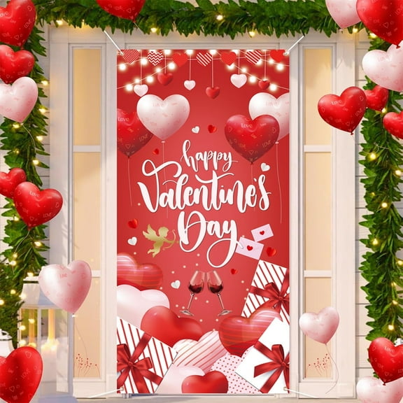 36x72in Red Heart Valentines Day Door Cover Front Door Banner