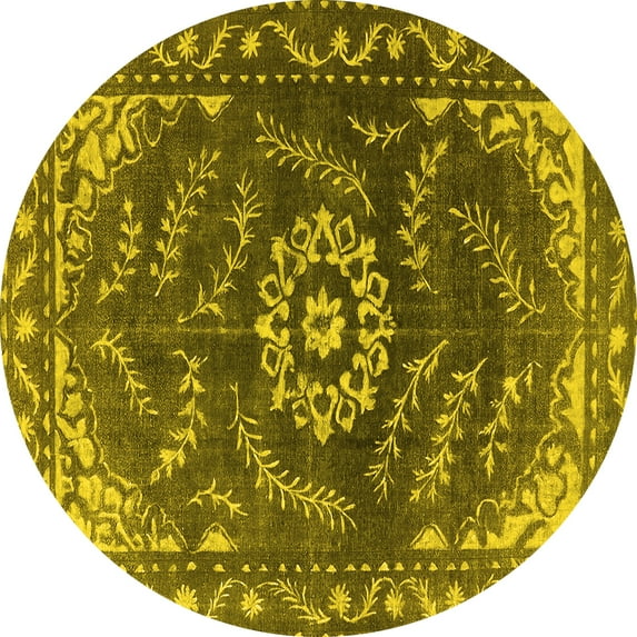 Ahgly Company Indoor Round Oriental Yellow Industrial Area Rugs, 7' Round
