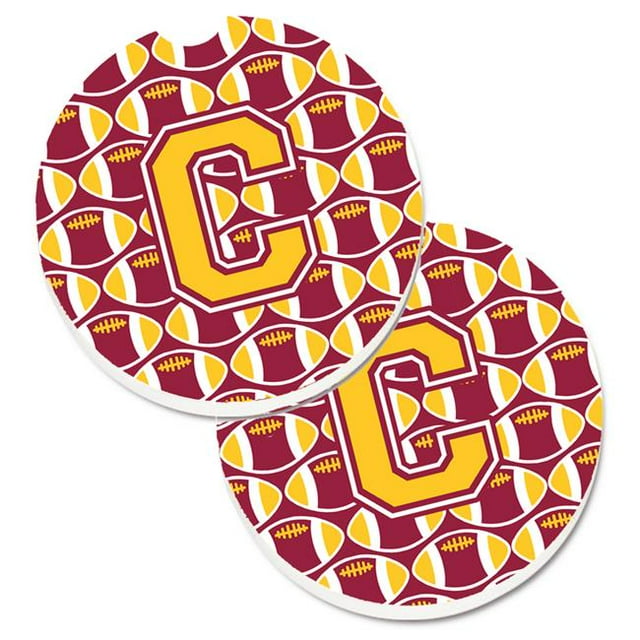 Letter C Football Maroon & Gold Set of 2 Cup Holder Car Coaster