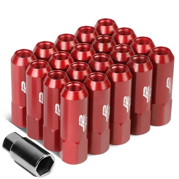 J2 Engineering LN-T7-003-125-RD J2 Engineering 7075 -T6 Forged Aluminum M12 x 1.25 20Pcs 60mm Height Open -End Lug Nut Set w / Socket Adapter Red