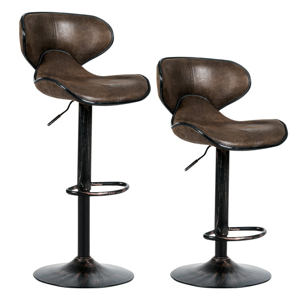 Adjustable Bar Stools Swivel Chairs, Brown Leather Bar Stools Set Of 3