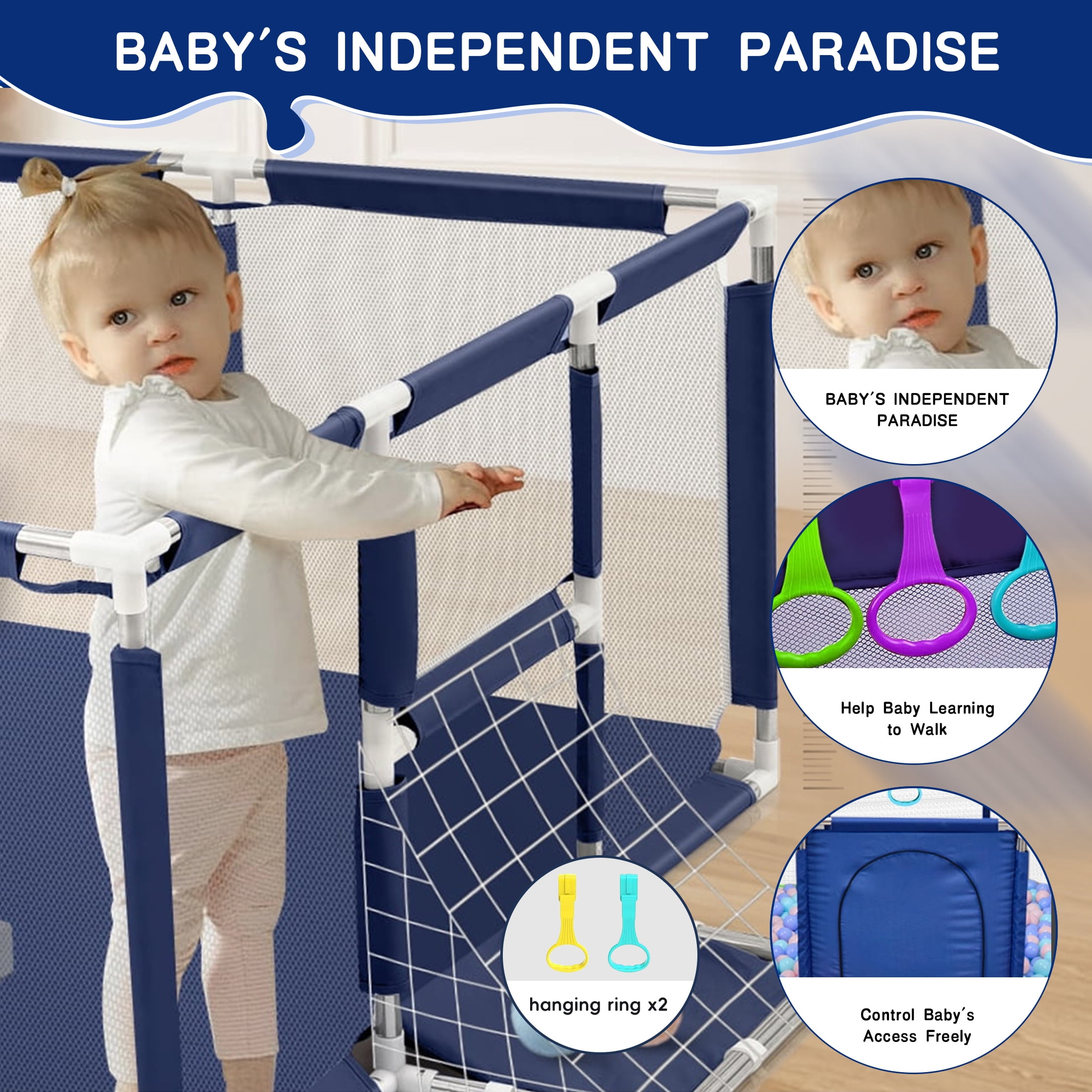 HioHa Extra Large Baby Playpen, Big Play Pens for Babies and Toddlers, Gap-Free, Climb-Proof Baby Playards for Indoor Fun, Baby Gate Playpen with Zippered Door and Storage Bag