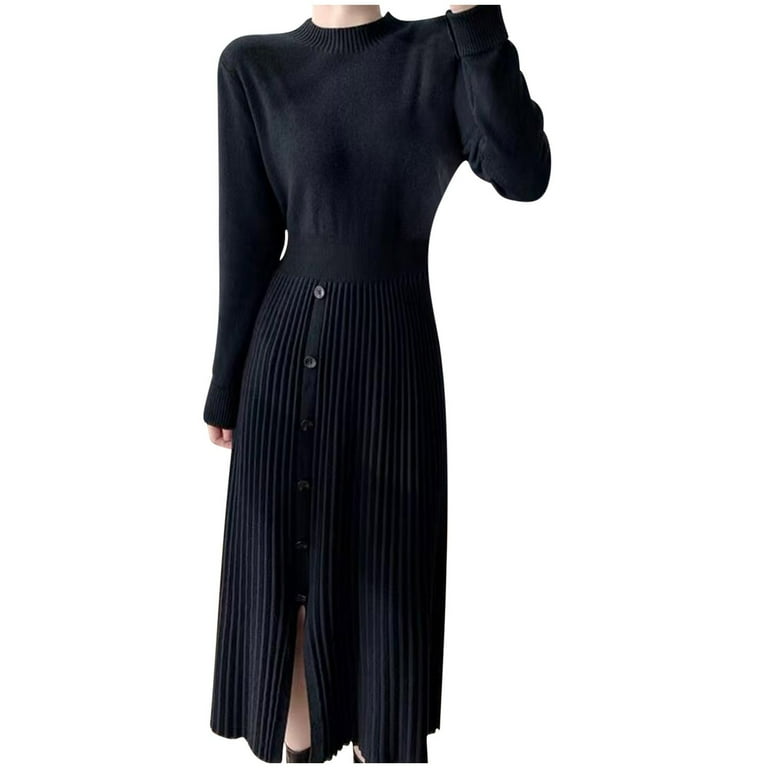 Lovskoo Women Long Sleeve Sweater Dress Fall Winter Cute Mock Neck Casual Knit Pleated Pullover Formal Dresses Black - Walmart.com Lovskoo Women Long Sleeve Sweater Dress Fall Winter Cute Mock Neck Casual Knit Pleated Pullover Formal Dresses Black - Walmart.com