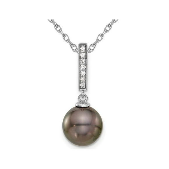 14K White Gold Saltwater Tahitian Pearl Drop Pendant Necklace with Chain