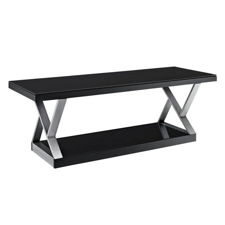 Walker Edison Double-X 60 in. TV Stand - Brushed Silver/Black