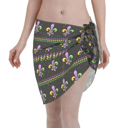 Disketp Mardi Gras Fleur De Lis Women Swimsuit Cover Up Short Chiffon Summer Beach Sarong Bikini Wrap Skirt Bathing Suit
