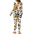 thumbnail image 5 of DISNIMO Cow Sunflower Printed 2 Piece Womens Pajamas Set Long Sleeve Shirt with Long Pant Crew Neck Loungewear Soft Breathable Nightwear Casual Pjs House Wear, XL, 5 of 7