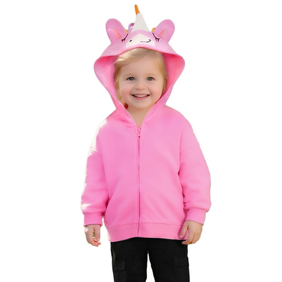 SonxaHe Toddler Girl's Hoodies Cartoon Unicorn Prints Zip Hooded Sweatshirts Child Fashion Breathable Relaxed Clothes Pink,Size 3-4 Y