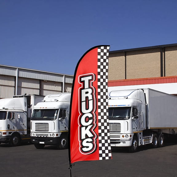 QSUM Truck Parts Advertising Swooper Flag Sign, Truck Parts Feather Flag Pole Kit with Ground Spike, 7Ft  Truck Advertising Feather Banner Sign for Truck Parts Business