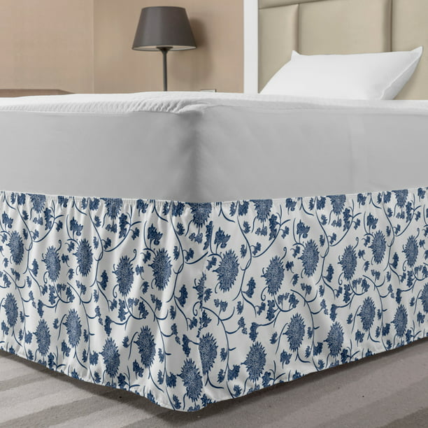 Blue Bed Skirt, Chinese Floral Garden Pattern Nature Inspirations with ...