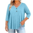 thumbnail image 3 of KyCheLot Women's V Neck Tops Fall Button Plus Size 3/4 Length Sleeve Solid Color Clothes Comfy Loose Hiking Tops, 3 of 6
