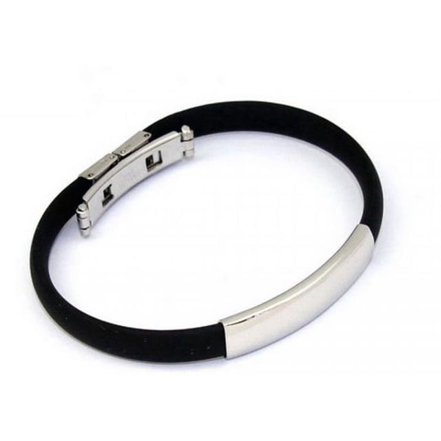 Bracelet en Caoutchouc Noir en Acier Inoxydable