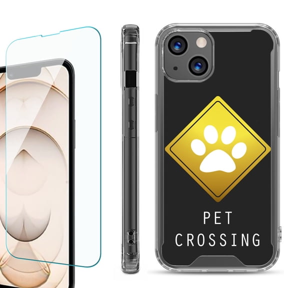 Shockproof Bumper Phone Case for iPhone 13, with Tempered Glass Screen Protector, by OneToughShield ® - Pet Crossing