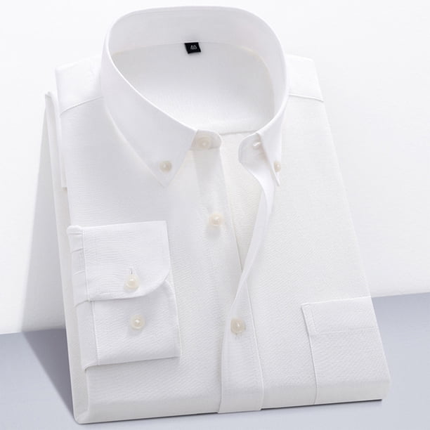 Blusa y camisa de manga larga con cuello vuelto para hombre, camisa informal de negocios a la moda con botones de color liso y cómoda, top de algodón para hombre
