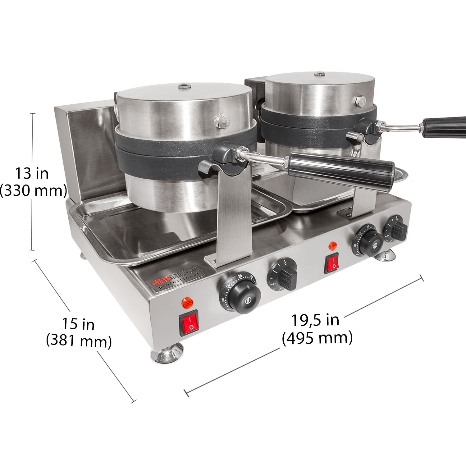 Double Waffle Iron, Liege (4 x 7), 180° Opening (240 volt) Model