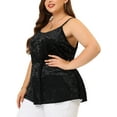thumbnail image 2 of GRACE & GRANDEUR Chemisiers Camisoles pour Femmes Grande Taille à Bretelles Ajustables Haut Péplum en Velours Noir 4X, 2 of 5