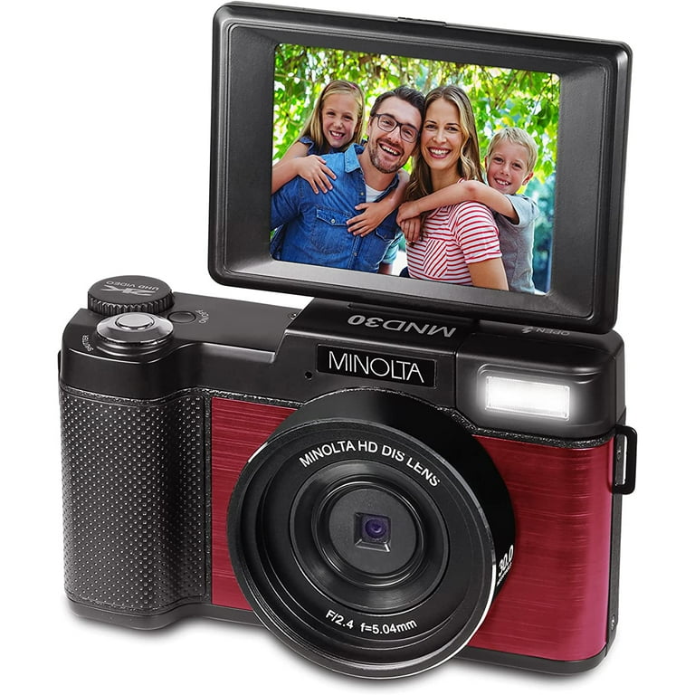 Minolta MND30 30MP 2.7K Ultra HD 4X Zoom Digital Camera (Red