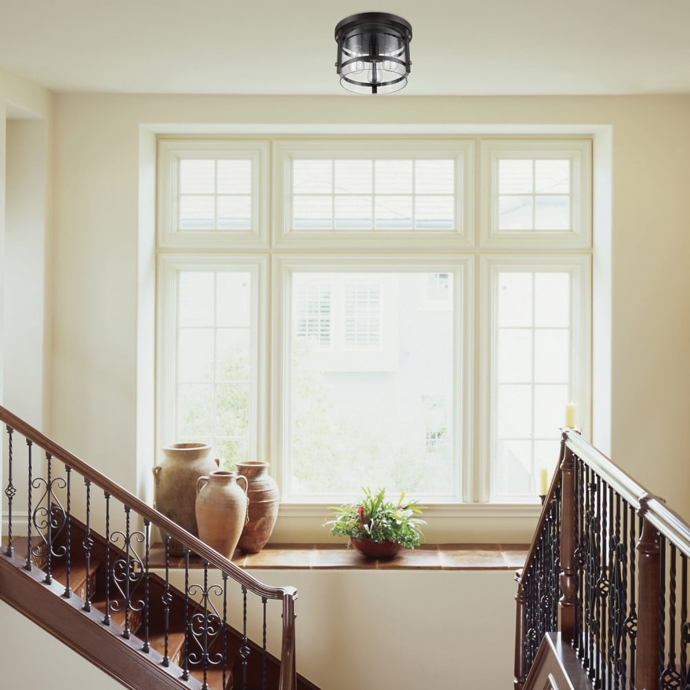 Globe Electric Rustic Contemporary 3-Light Dark Bronze Indoor Flush Mount Ceiling Light, Clear Glass