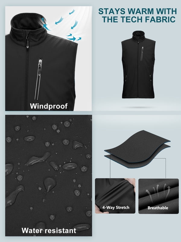 Off Road Ventures Mens Golf Vest Lightweight Waterproof Sleeveless Softshell Running Vest for Outerwear Fishing