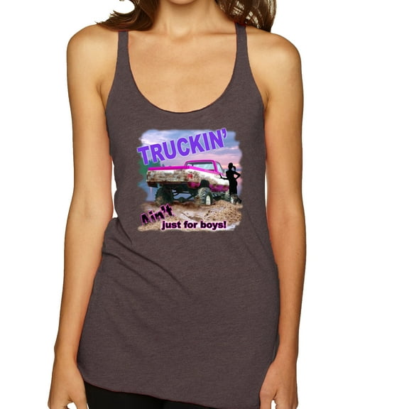 Wild Bobby, Truckin Ain't Just For Boys, Cars and Trucks, Women Tri-Blend Racerback Tank Top, Brown, Small