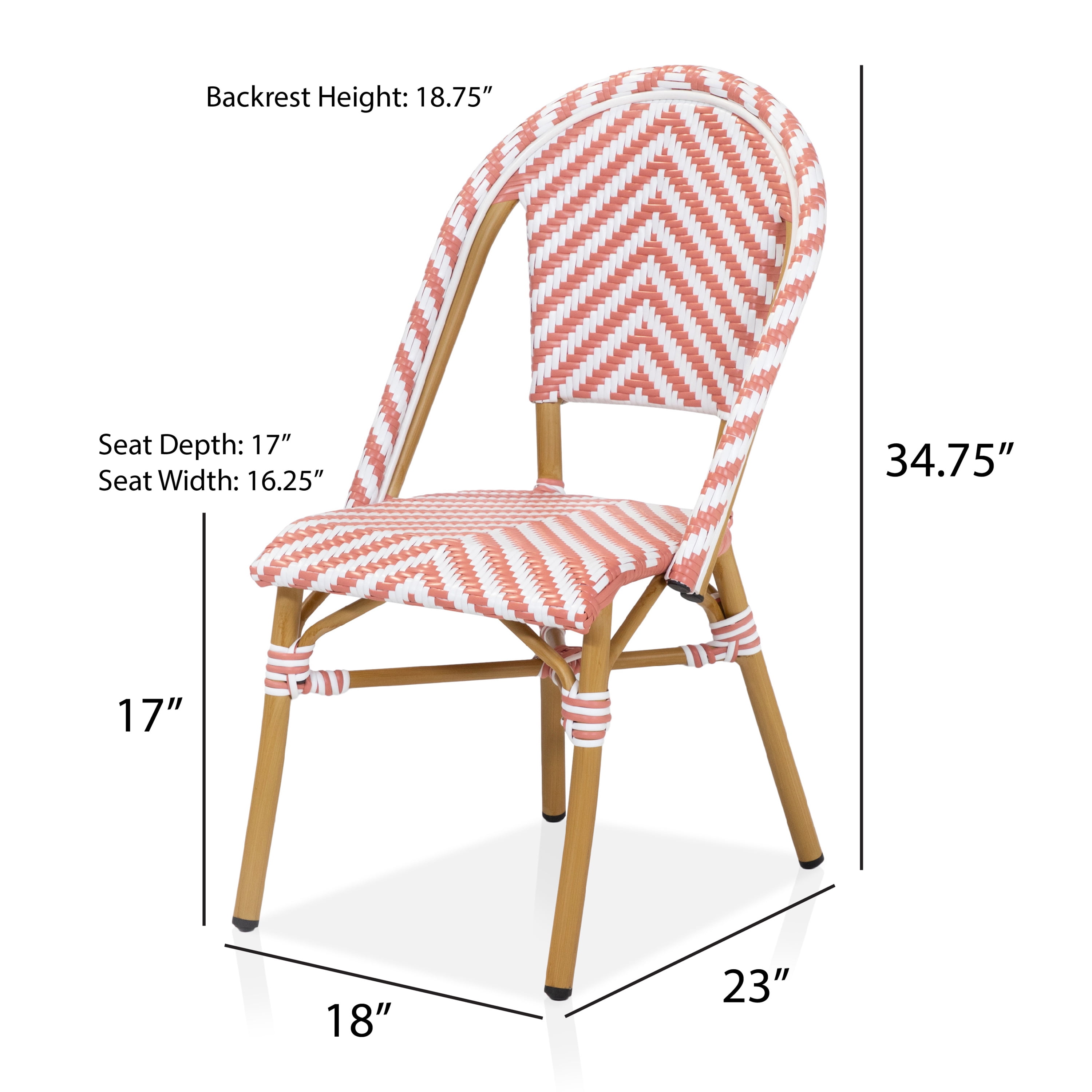 Furniture of America Tahit Outdoor Dining Chair - Faux Rattan - Set of 2 - Armless - Pink